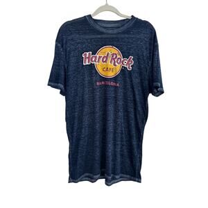 Hard Rock Cafe Barcelona Navy Blue Burn Out T Shirt Size Large